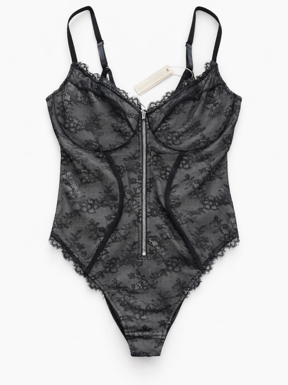 Shapellx Black Lace Bodysuit Corset Zip Front Underwire NWT Size L